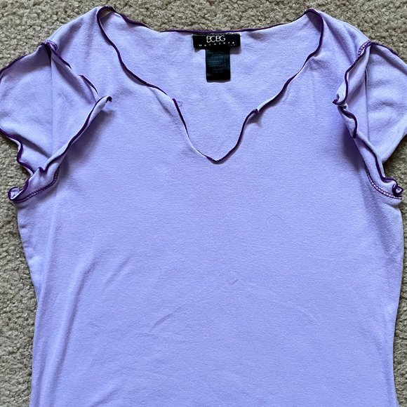 BCBG Knit Lavender Flutter Sleeves with Slit Top - Picture 5 of 7